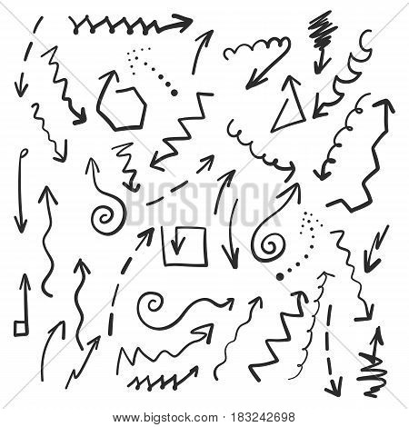 Hand drawn pattern with different arrows. Vector black and white illustration