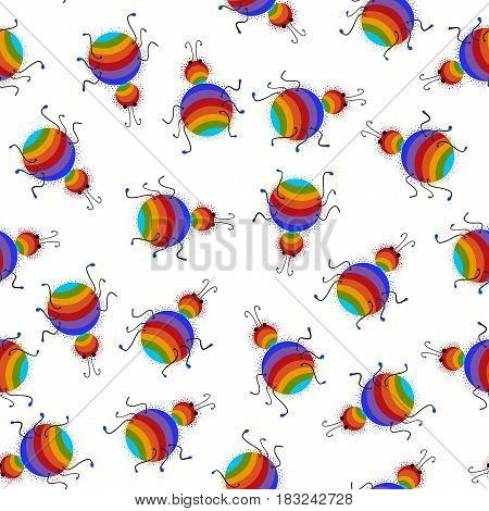 Seamless hand drawn pattern with bug. Vector colorful illustration