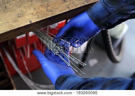 Replacement of brake cable in bicycle brakes. Brake brake repair.