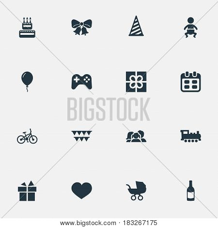 Vector Illustration Set Of Simple Holiday Icons. Elements Aerostat, Domestic, Train And Other Synonyms Locomotive, Feelings And Date.