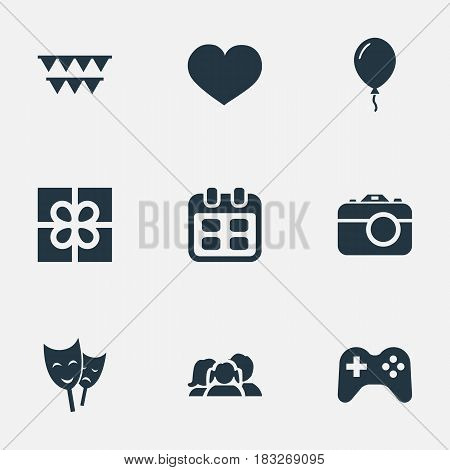 Vector Illustration Set Of Simple Celebration Icons. Elements Box, Game, Aerostat And Other Synonyms Party, Feelings And Box.