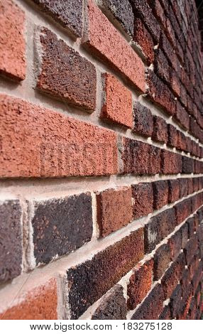 Multi colored brick wall in afternoon sun
