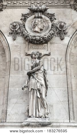 Architectural details of Opera National de Paris: Dance Facade sculpture by Carpeaux.