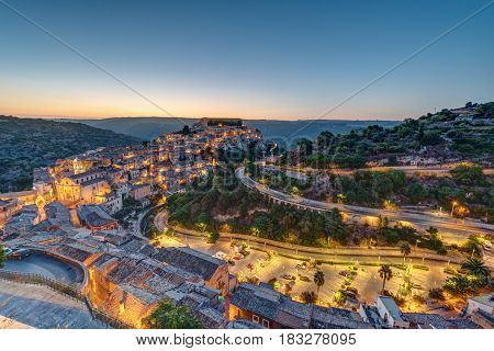 Dawn at the old baroque town of Ragusa Ibla in Sicily, Italy