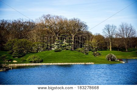 park, park concept, blue lake with green trees and blue sky at the park, relaxing park, park with forest and woods, water park, green park,
