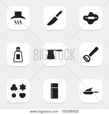 Set Of 9 Editable Meal Icons. Includes Symbols Such As Husker, Dough, Coffee Pot And More. Can Be Used For Web, Mobile, UI And Infographic Design.