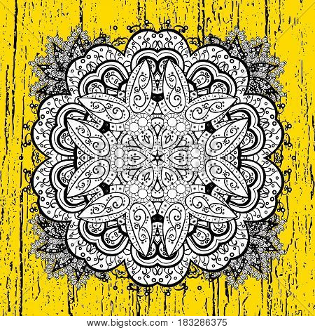 Damask Pattern Background For Sketch Design In The Style Of Baroque. White Pattern On Yellow Backgro