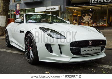 BERLIN - JUNE 14 2015: Sports car Jaguar F-Type V8S Convertible (since 2013). The Classic Days on Kurfuerstendamm.