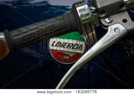 BERLIN - JUNE 14 2015: Detail of motorcycle Laverda 750 SF. The Classic Days on Kurfuerstendamm.