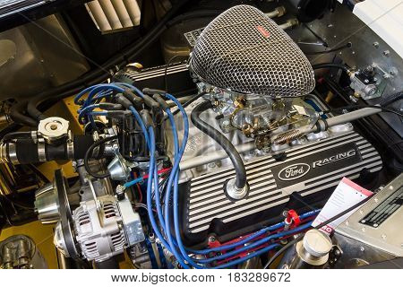 BERLIN - JUNE 14 2015: Engine of a roadster Shelby AC Cobra 427 1966. The Classic Days on Kurfuerstendamm.