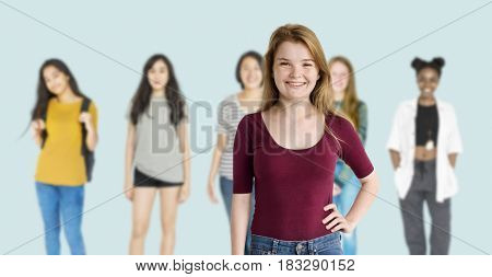 Diversity Women Set Gesture Standing Together Studio Isolated