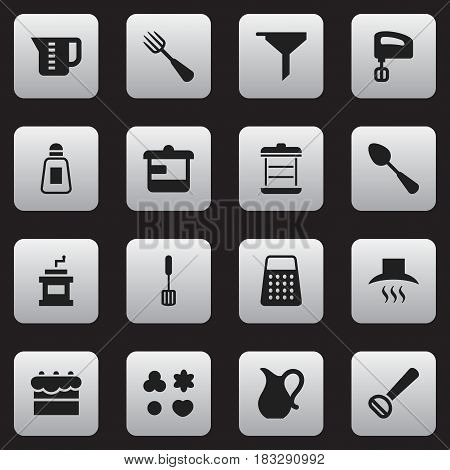 Set Of 16 Editable Cooking Icons. Includes Symbols Such As Mocha Grinder, Shredder, Jug And More. Can Be Used For Web, Mobile, UI And Infographic Design.