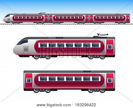 Passenger red train. Train isolated vector illustration