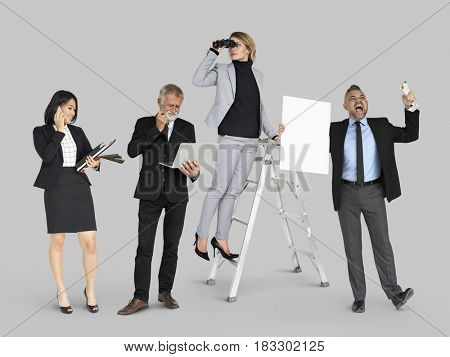 Diverse Business People Set Gesture Studio Isolated