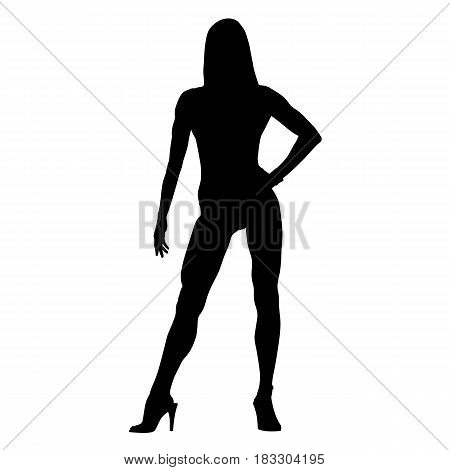 Sexy fitness woman standing on high heels isolated vector silhouette