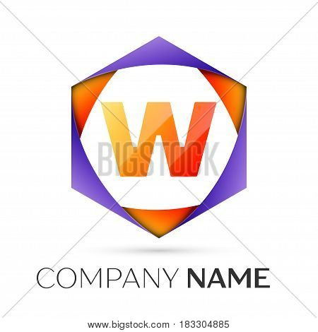 Letter W vector logo symbol in the colorful hexagonal on grey background. Vector template for your design