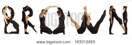 Black Dressed People Forming Word Brown