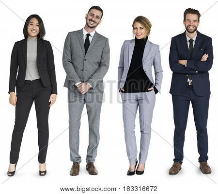 Diverse Business People Set Gesture Studio Isolated