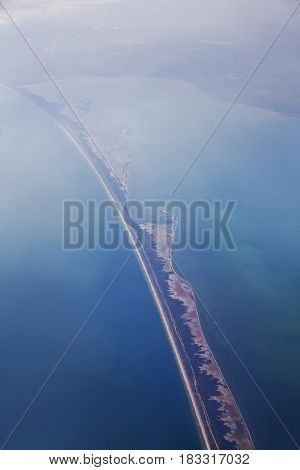 The Bakal Spit and Black sea. Aerial view