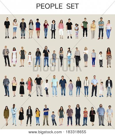 Diversity People Set Gesture Standing Together Studio Isolated
