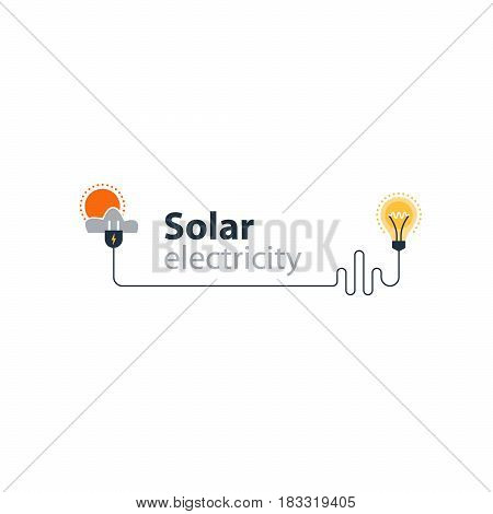 Solar electrical services and supply icons, energy saving concept, electricity connection graphic elements. lignt bulb and plug fork. Flat design vector illustration