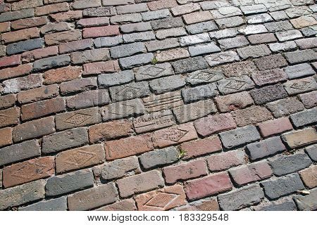 Pavement of brics in old town center Tampa city at Centro Ybor Tampa FL