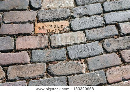 TAMPA, FLORIDA, US - November, 29, 2003: Pavement of brics in old town center Tampa city at Centro Ybor Tampa FL