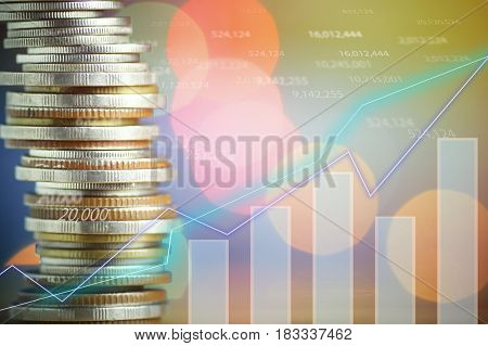 graph on rows of coins for finance and banking concept