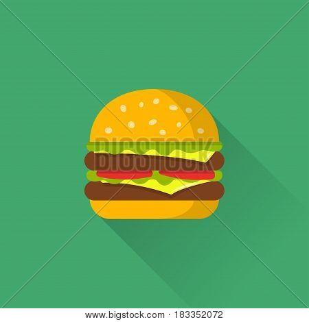 Hamburger icon with long shadow. Flat style vector illustration