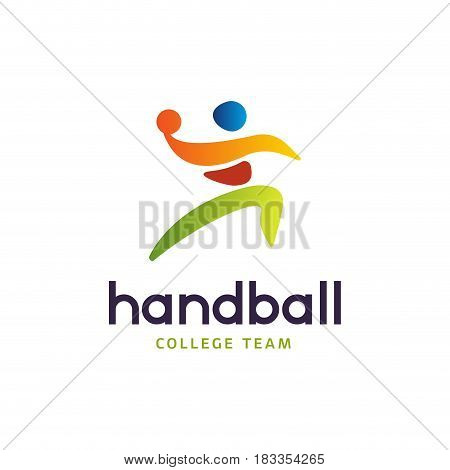 Handball vector sign. Abstract colorful silhouette of player for tournament logo or badge. Handball College team