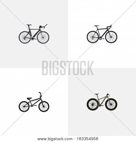Realistic Extreme Biking, Cyclocross Drive, Bmx And Other Vector Elements. Set Of Bicycle Realistic Symbols Also Includes Bicycle, Cyclocross, Bmx Objects.
