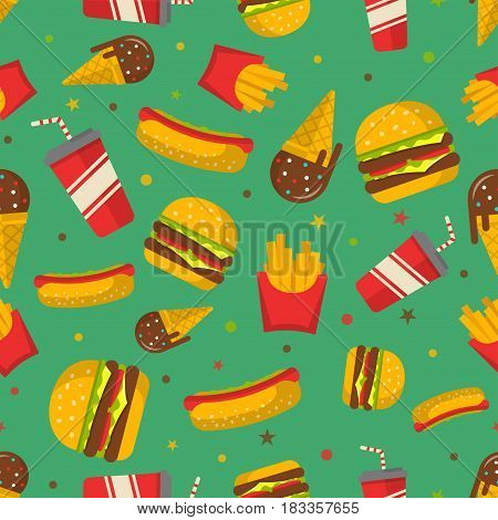 Fast food seamless patterns vector background. EPS10