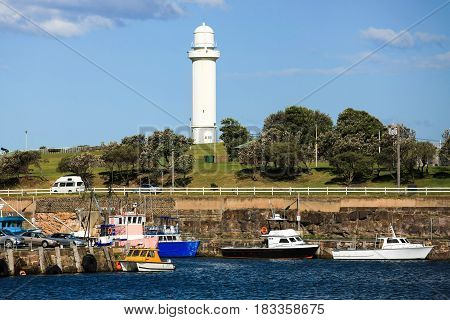 Belmore Basin, Wollongong harbour, with Wollongong Head Lighthouse