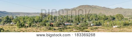 NIEU BETHESDA SOUTH AFRICA - MARCH 22 2017: A panoramic view of Nieu-Bethesda an historic village in the Eastern Cape Province