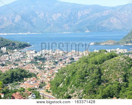 high view of icmeler resort in turkey panorama