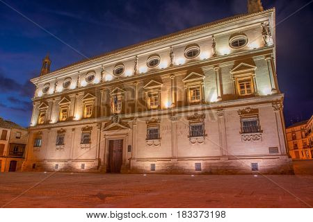 Night view of Palace Vazquez de Molina in Ubeda, Spain