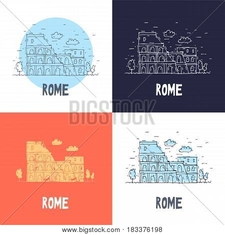 Rome Coliseum. Travel, doodle, line. Flat vector illustration.
