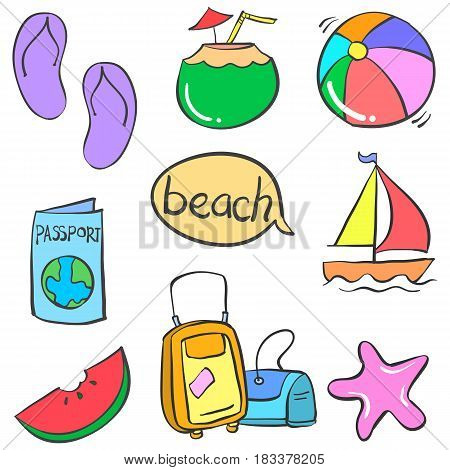 vector art summer object doodles collection stock