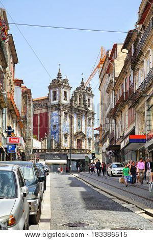 Porto, Portugal - May 12, 2012: Old street (Rua de 31 de Janeiro) in downtown of Porto