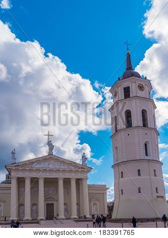 Cathedral Basilica Of St. Stanislaus And St. Vladislav With The Bell Tower Vilnius, Lithuania Europe.