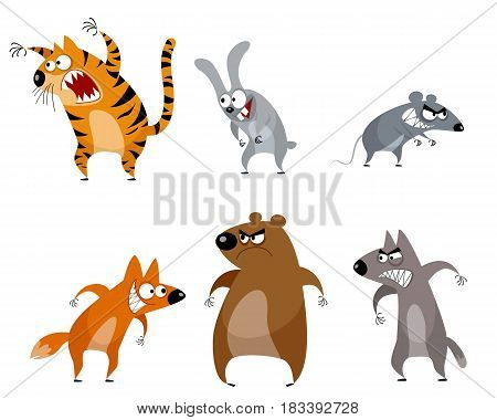 Vector illustration of a six funny animals