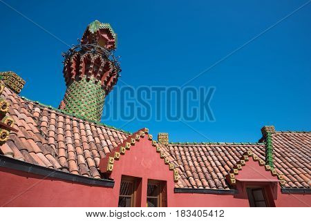 Comillas Spain - April 19 2017: Palace of El Capricho or Villa Quijano designed by the architect Gaudi in modernist style in Comillas Cantabria Spain
