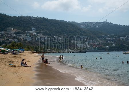 Acapulco, Mexico, circa february 2017: Acapulco beach in Acapulco de Juarez, Mexico