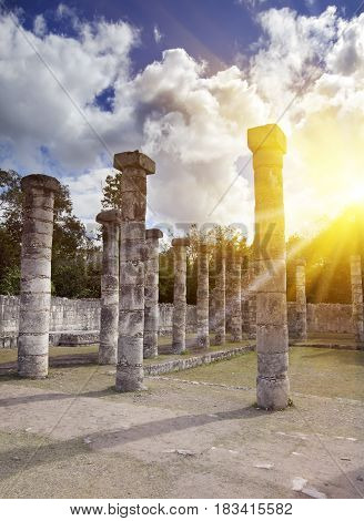 1000 pillars complex at Chichen Itza site Yucatan Mexico