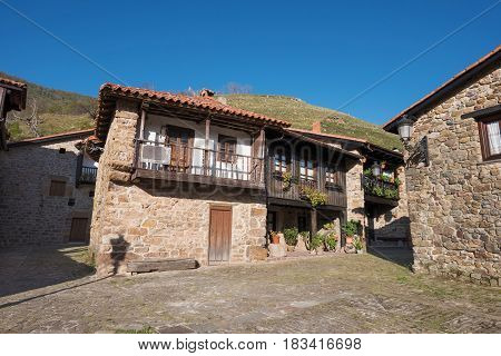 Barcena Mayor village typical stone houses in Cantabria Spain.