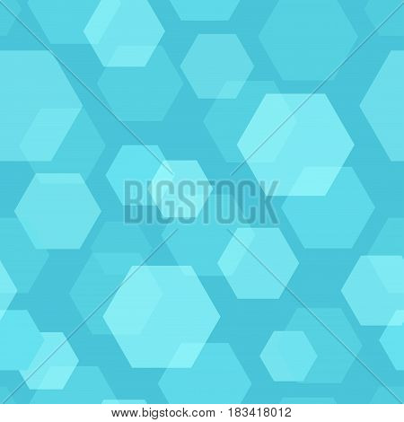 Seamless Pattern on Vector Background with Hexagon in blue color.