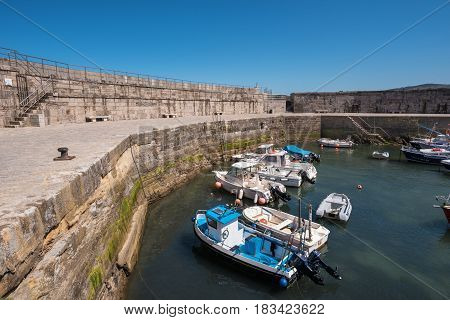 Comillas small fishing port Cantabria Spain .