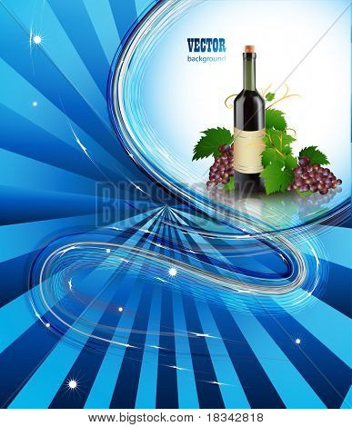 Wektor winogron i butelka wina z odbicia,