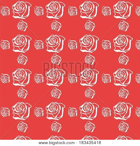 white rose on red background, seamless floral pattern