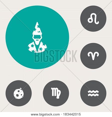 Set Of 6 Horoscope Icons Set.Collection Of Virgin, Ram, Augur And Other Elements.